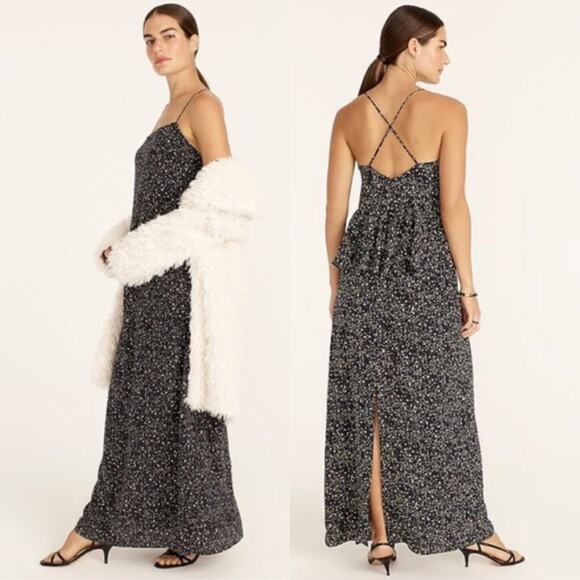 J.Crew Ruffle-Back 100% Silk Maxi Dress in Starry Sky Print Size 8 NEW - Picture 1 of 8